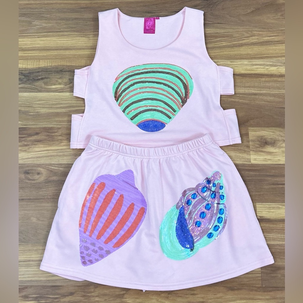 Queen of Sparkles Pink Seashell Tank Top and Skort Set